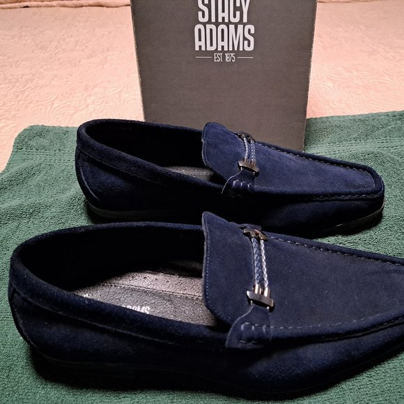 Stacy Adams Suede Men Blue Slip On Loafer Dress Shoes - Picture 2 of 2